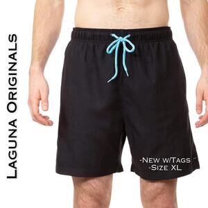 Laguna Originals Men's Swim Trunks Shorts XL Black Elastic Tie Waist Lined NEW